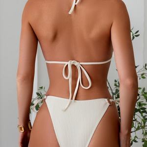 Conjunto de Bikini de 2 Piezas con Tanga, Estilo Sexy y Moderno para Mujer, con Tela de Spandex/Poliéster de Secado Rápido, Sujetador Push-Up y Tanga en V - Product Image 5