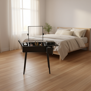 Db Vanity Dresser 27.9 Black Flip Top Led Mirror <b>Makeup</b> <b>Desk</b> <b>With</b> Charging Station And 2 <b>Drawers</b> - Product Image 2