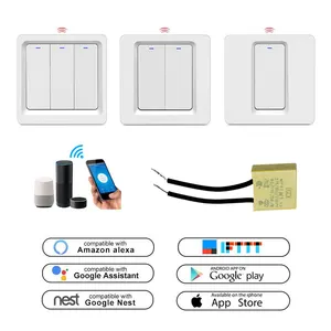 LEDEAST DS-102 1 2 3 Gang Nirkabel, Sakelar Lampu Tekan Jari Tanpa Netral Zigbee