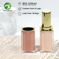 Tube carré cosmétique rose nude en ABS pour baume à lèvres, conteneur vide pour rouge à lèvres avec couvercle à charnière et impression sérigraphiée, capacité 3,5g