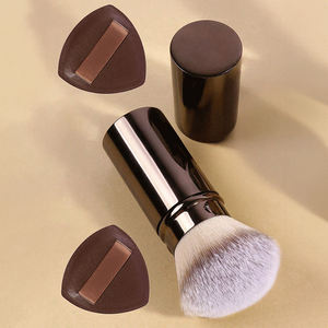 Pinceaux de maquillage Kabuki rétractables en gros, lot de 2, format voyage, pour poudre et crayon à sourcils, manche métallique personnalisable - Product Image 1