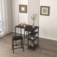 Ensemble de table à manger industrielle 3 pièces avec 2 ou 3 grands rangements, tabourets de cuisine en acier inoxydable et revêtement en cuir PU
