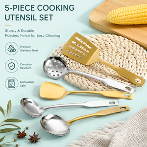 Ustensiles de cuisine miniatures modernes pour enfants : Cuillère en acier inoxydable, spatule à frire, passoire, vaisselle durable - Product Image 6