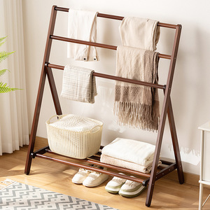 Minimalist style solid wood clothes rack, floor-standing <b>bedroom</b> clothes rack, simple standing clothes rack with storage <b>shelf</b>, - Product Image 3