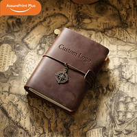Carnet de voyage vintage en cuir rigide avec logo personnalisé en relief, planificateur rechargeable à feuilles mobiles, bande élastique 9 brins