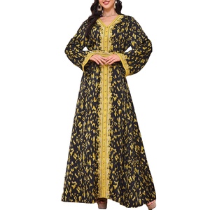 Moda bordado Kaftan árabe vestido largo impreso vestidos de fiesta de noche Gulf Jalabiya Eid Ramadan musulmán Dubai turco Abaya - Product Image 1
