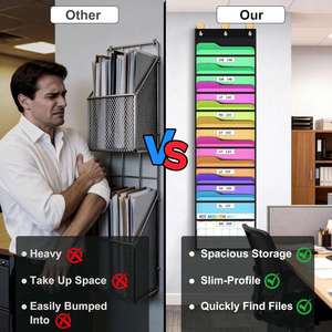 10-Pocket Hanging Wall <b>File</b> Organizer Black Transparent Pockets Space-Saving Design 47''H X 14''L Chart Hooks <b>Paper</b> Storage - Product Image 5