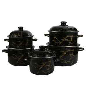 クラシック5ピース金属エナメルスープポットセットガラスカバー付き白と黒大理石仕上げダブル耳食器洗い機オーブンセーフ - Product Image 5