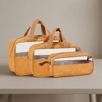 Sac de voyage transparent en PVC grande capacité, étanche, pour cosmétiques, avec doubles poignées, fermeture éclair et design à empiècements