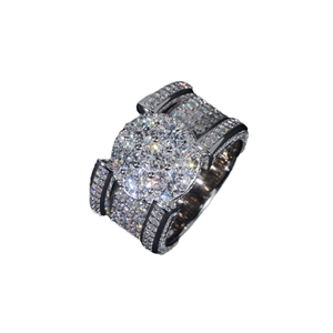 Pass Diamond <b>Tester</b> Iced Men's Eternity Band VVS Moissanite Hip Hop Style <b>Gold</b> Plated 925 Sterling Silver Third Party Ring - Product Image 1