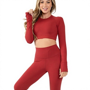 Camisetas de Mujer con Logotipo Personalizado, Manga Larga, Cuello Redondo, Dobladillo con Volantes, Ropa Deportiva, Ajustada, Transpirable, para Yoga, Fitness y Entrenamiento - Product Image 4