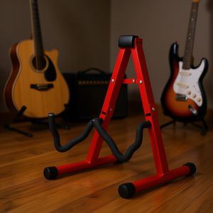 Soporte Doble para Guitarra, Color Rojo, Acero, Portátil, Plegable, para Guitarra Acústica, Eléctrica, Bajo, Mandolina, Universal, Ajustable, para Piso - Product Image 2
