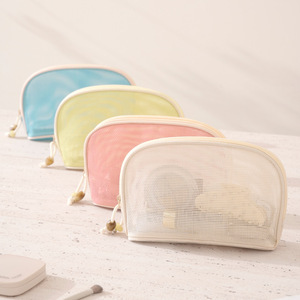 Travel Portable Toiletry Bag Lightweight Mesh Makeup <b>Storage</b> Bag Rectangle Shape For Make Up Pink Green Beige Blue - Product Image 1