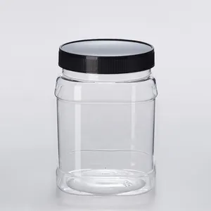 1L 32oz Square Food Grade Wide Mouth Container Clear Empty Plastic Storage Jars PET Container with Lids for Food cookie