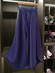 Haut de gamme femmes décontracté élégant polyvalent minceur ample plissé large jambe jupe <span class=keywords><strong>pantalon</strong></span> couleur unie irrégulière élastique haut - Product Image 6