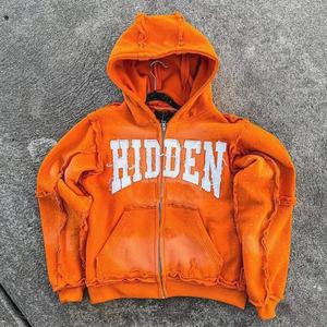 เสื้อฮู้ดวินเทจสโตนวอช ผ้าฝ้ายถัก 100% ปักตัวอักษรด้วยคริสตัล คอลเลคชั่นฤดูหนาว-ฤดูใบไม้ผลิ ทรงหลวม ไซส์ XS - Product Image 3