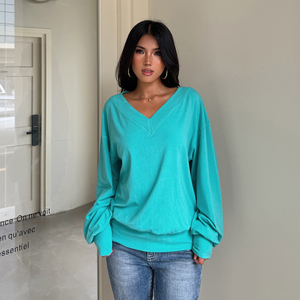 Women's V Neck <b>Loose</b> Fit Mini Pencil <b>Dress</b> Long Sleeve Solid Color Stretchy Casual Eco-Friendly Washable - Product Image 6
