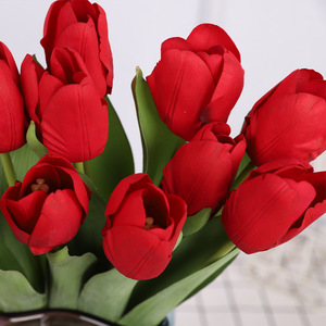 QIHAO Artificial Tulips <b>Silk</b> <b>Flowers</b> High Simulation Wet Feel Effect For Home Wedding Decorations - Product Image 3