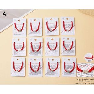 Set di 12 Braccialetti Intrecciati a Mano in Corda Rossa e Acciaio Inossidabile, Bracciali Avvolgenti alla Moda - Product Image 1