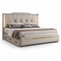 Luxuriöses Polsterbett mit Stauraum, LED-Kopfteil, Goldverzierung, Seitenschubladen, Queen/King Modernes Schlafzimmermöbel OEM ODM Bettsets