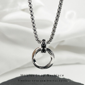 Kupfer-Möbius-<span class=keywords><strong>Ring</strong></span>-Anhänger-Halskette, Schwarzer Zirkon Griechischer Schlüssel Retro-Schmuck für Männer und Frauen - Product Image 1