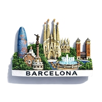 Aimants de réfrigérateur personnalisés en résine de Barcelone, design personnalisé imprimé, peints à la main, souvenir de voyage, aimant de réfrigérateur 3D en polyrésine