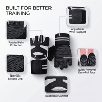 Gants de fitness demi-doigts pour musculation haltères et barres, antidérapants, anti-callosités, avec support poignet et paume respirante rembourrée