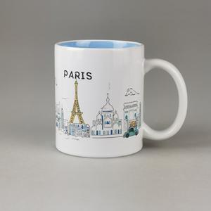 Vente en gros de tasses à café en céramique en grès de 11 oz avec impression de bâtiments nordiques de <span class=keywords><strong>Paris</strong></span>, logo personnalisé, émaillées, compatibles lave-vaisselle et micro-ondes, avec cuillère - Product Image 4