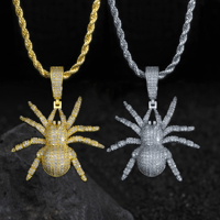 Pendentif Araignée Iced Out en Laiton Plaqué Or 18K, Entièrement Pavé de Zircons, Style Hip Hop Luxe, Collier Unisexe, Bijou Breloque, Vente en Gros