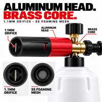 Lance à mousse haute pression pour lavage auto, canon à mousse en aluminium avec bouteille HDPE 1L et orifice en laiton de 1,1 mm, vente en gros