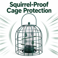 Mangeoire à oiseaux double cage avec tube à graines transparent, plusieurs perchoirs, grande poignée de suspension, plateau de base, décoration de jardin, en fer, écologique