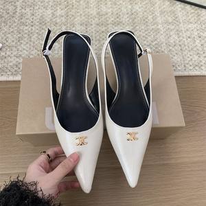 รองเท้าดีไซเนอร์ คอลเลคชั่นฤดูใบไม้ผลิ 2026 รองเท้าส้นเตี้ยแบบเปิดนิ้วเท้าสำหรับสุภาพสตรี หัวแหลม ส้นเข็ม ส้นสูงแบบสวยงาม - Product Image 2