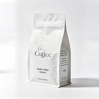 Sacs d'emballage pour café en papier kraft blanc biodégradable imprimés au laser sur mesure, doublés PLA, à fond plat avec valve pour torréfacteurs