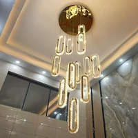 Lustre suspendu personnalisable pour escalier, hall d'hôtel, salon, lampe suspendue en acier inoxydable, longs lustres en cristal LED