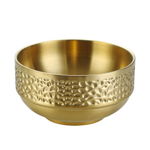 Korean Style Stainless Steel Double Layer Bowl Gold Color Cold Noodle Rice Soup Bowl Home Use - Product Image 1