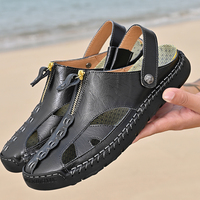Sandales pour hommes en cuir véritable, sandales de sport décontractées, chaussures de plage respirantes pour hommes, peuvent être utilisées comme des pantoufles, Zapatos Para Hombres