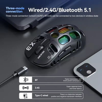 Souris de jeu sans fil T-WOLF X3, design ajouré, RGB, capteur 3311, 12000 DPI, tri-mode sans fil, avec connexion filaire et Bluetooth