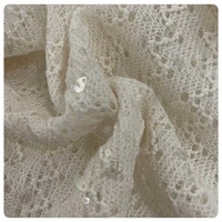Tissu en dentelle jacquard 100% polyester, maille brodée de paillettes pour robe de soirée
