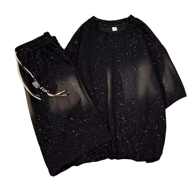 One Piece Dropshipping Summer Men's Casual Short Sleeved T-shirt Fashionable Couple Short T-shirt Shorts Two-piece Set