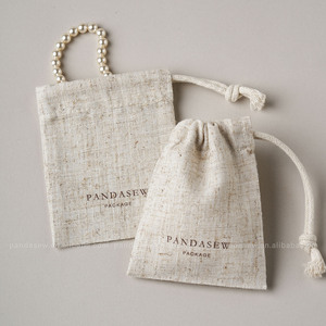 PandaSew Custom Logo Bamboo-joint Linen Drawstring Bag for <b>Ring</b> Earring Necklace Gift Packaging Jewelry Pouch - Product Image 3