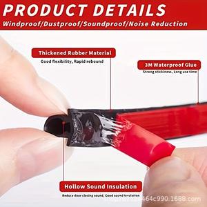 Tira de Sellado TPE 10x6mm Negra 1 Metro, Aislante de Sonido y Clima para Marcos de Puertas y Ventanas, Autoadhesiva, Forma de D - Product Image 5