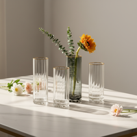 Vase cylindrique élégant de style nordique moderne, bordure dorée, vase de table en verre cristal, décoration de mariage et de maison