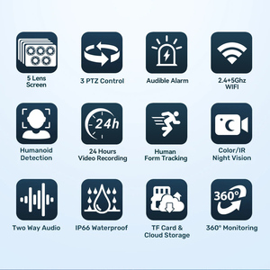 Cámara de Seguridad WiFi 5G de 20MP con Audio Bidireccional, Cuatro Lentes, Resistente al Agua, Seguimiento Automático, Detección de Movimiento y Alarma - Product Image 6