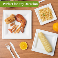 Assiettes carrées classiques en bagasse compostables ECO Pack 6'' 8'' 10'' – 6 pouces, robustes, biodégradables, jetables pour fêtes, dîners, anniversaires