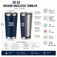 Gobelet isotherme en acier inoxydable de 20 oz avec logo personnalisé, double paroi, finition mate, plusieurs couleurs