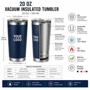 Custom Logo 20oz Stainless Steel Vacuum Insulated Tumbler <b>Double</b> <b>Wall</b> Travel <b>Mug</b> Matte Finish Multiple Colors - Product Image 4