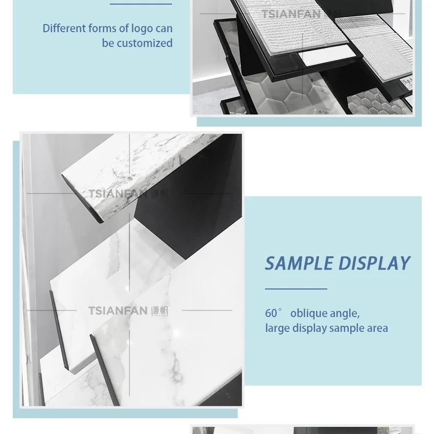 High Quality Custom Tiles Exhibition Quartz Granite Racks Metal Marble Display Floor Ceramic Standing Black Stone Display Rack