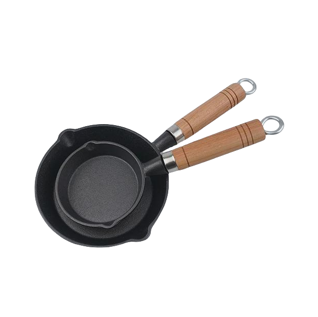 Mini Cast Iron Skillet with Wooden Handles for Home Cooking & Hotel Use for Oil Baked Cookie & Egg Kitchen Cookware Support Ring