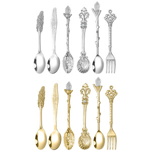 Cucharas de Café Estilo Retro Europeo (Juego de 6 Piezas) - Cucharas de Cristal Talladas, Cucharas con Diseño de Hoja, Cucharas para Helado, Cucharas para Postre, Cucharas para Mermelada - Product Image 4