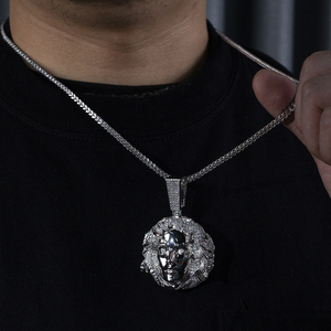 MSN-868 925 Sliver Lab Grown Diamond <b>Medusa</b> Pendant <b>Necklace</b> Rhodium Plated Hiphop Style Everyday Wear Round Brilliant Cut - Product Image 4
